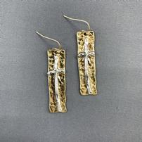 Hammered Gold Silver Cross Dangle Earrings 202//202